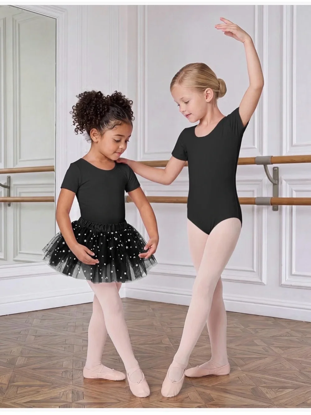 Stelle Girls Black Ballet Leotard Dance Outfit with Skirt and Footed Tights 9-10